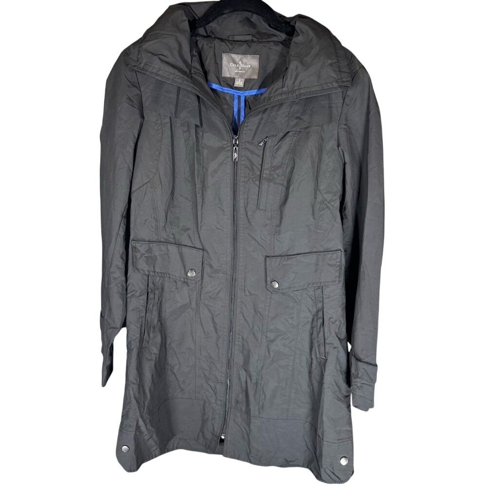 Cole Haan Women's Hooded Packable  Rain Jacket Small‎ Black Lightweight Utility